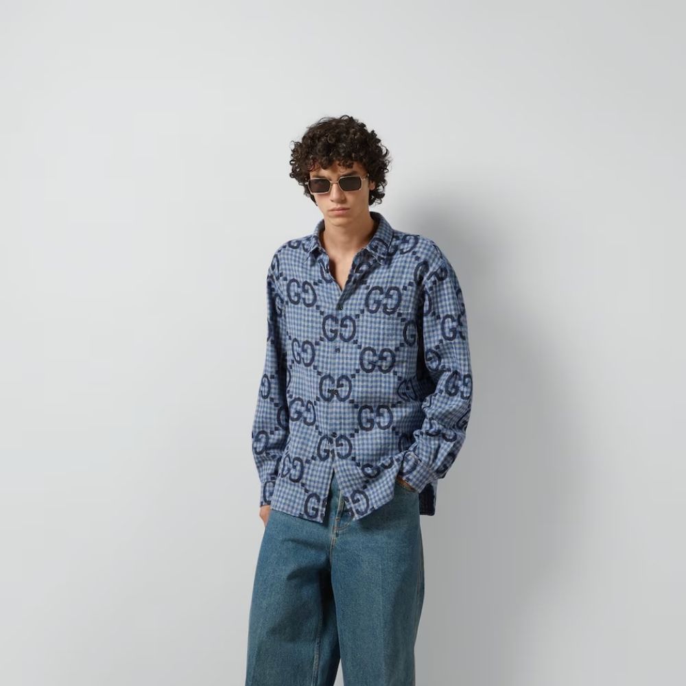 Made In Italy Gucci Jumbo GG checked 100% wool shirt - Picture 8 of 16